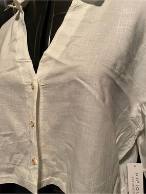 Kirious Los Angeles White Button-Front Linen Blouse